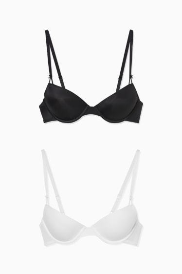 Donna - Confezione da 2 - reggiseno con ferretti - DEMI - imbottito - nero / bianco