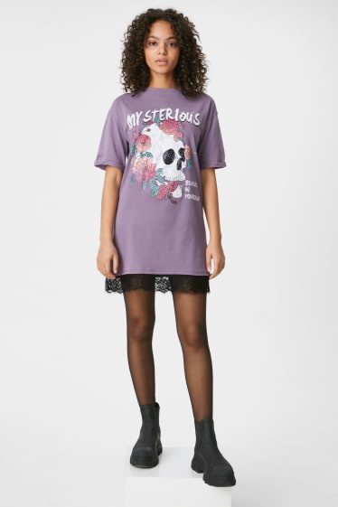 Kobiety - CLOCKHOUSE - sukienka w stylu T-shirt - w stylu 2 w 1 - fioletowy