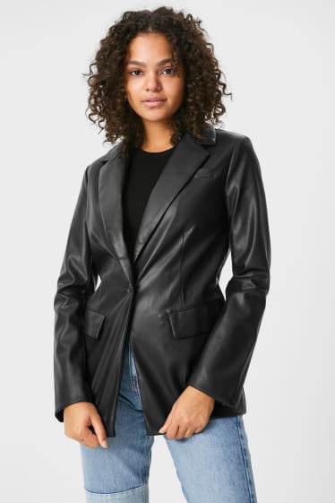 Teens & young adults - CLOCKHOUSE - blazer with shoulder pads - faux leather - black