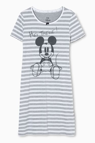 Mujer - Camisón - de rayas - Mickey Mouse - gris