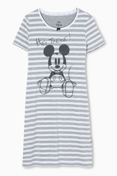 Women - Nightshirt - striped - Mickey Mouse - gray