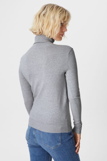 Women - Basic polo neck jumper - light gray-melange