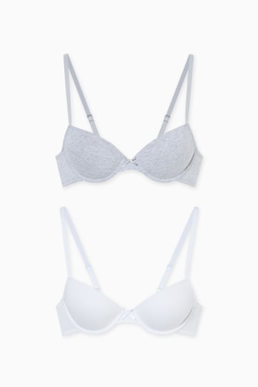 Donna - Confezione da 2 - reggiseno con ferretti - DEMI - imbottito - bianco / grigio