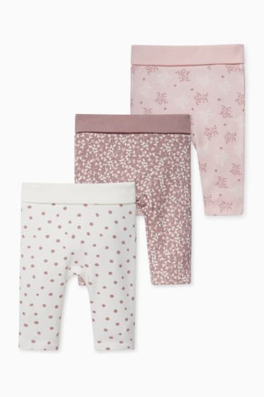 Bébés - Lot de 3 - leggings chauds pour bébé - blanc / rose
