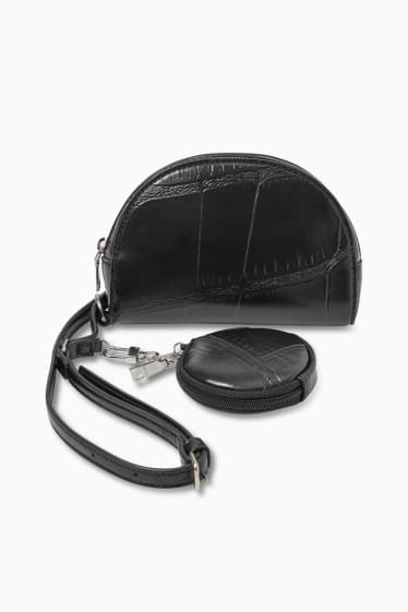 Women - Set - small shoulder bag and wallet - faux leather - black