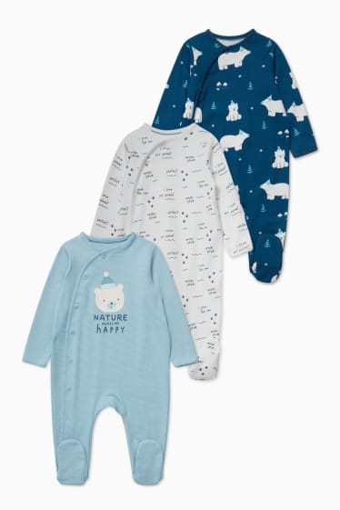 Bebés - Pack de 3 - pijamas para bebé - azul oscuro / blanco roto