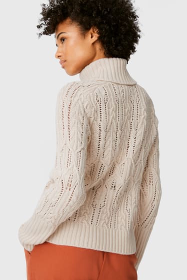 Damen - Rollkragenpullover mit Kaschmir - hellbraun