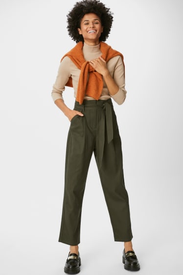 Femmes - Pantalon paperbag en lyocell - straight fit - vert