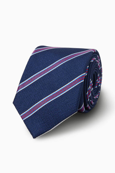 Hommes - Cravate en soie - à rayures - bleu foncé