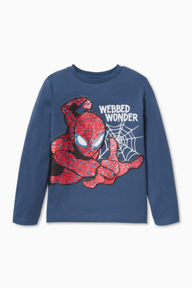 Niños - Spider-Man - camiseta de manga larga - con brillos - azul oscuro