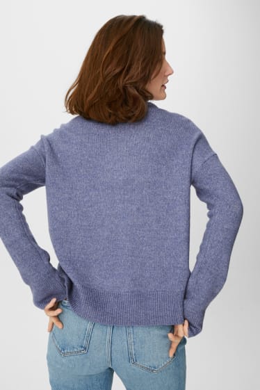 Damen - Basic-Pullover - blau-melange