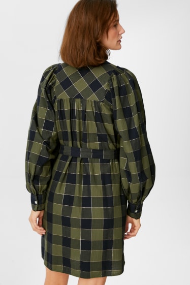 Women - A-line dress - shiny - check - dark green