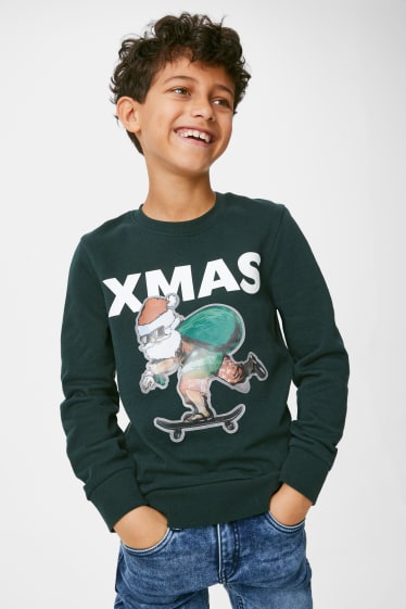 Kinderen - Kerstsweatshirt - kerstman - donkergroen