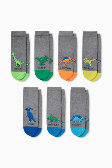 Kinder - Multipack 7er - Dino - Socken - grau-melange