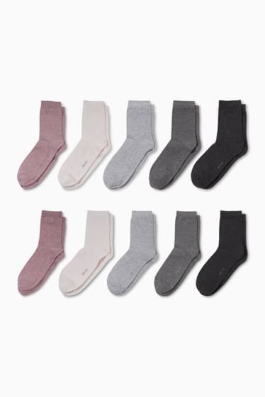 Dames - Set van 10 paar - sokken - grijs / roze