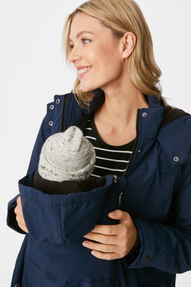 Damen - Umstands-Funktionsjacke mit Kapuze und Baby-Einsatz - dunkelblau