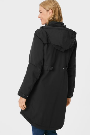 Women - Maternity outdoor jacket with hood and baby pouch - black