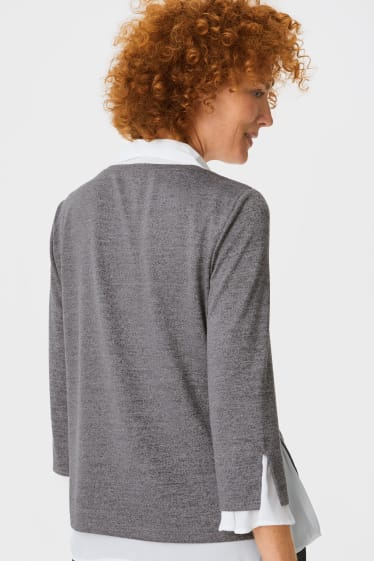 Women - Blouse with necklace - 2-in-1 look - light gray-melange