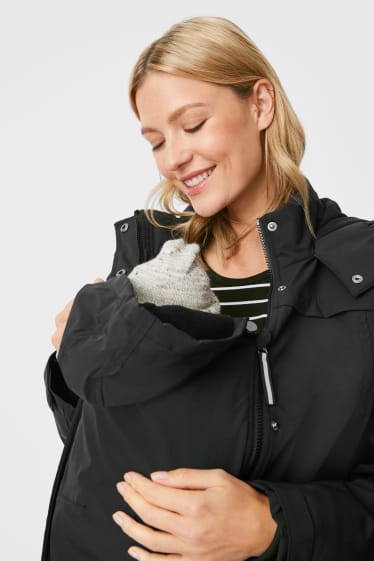 Women - Maternity outdoor jacket with hood and baby pouch - black