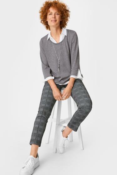 Women - Blouse with necklace - 2-in-1 look - light gray-melange