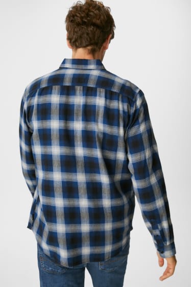 Heren - Overhemd - regular fit - kent - geruit - blauw / zwart