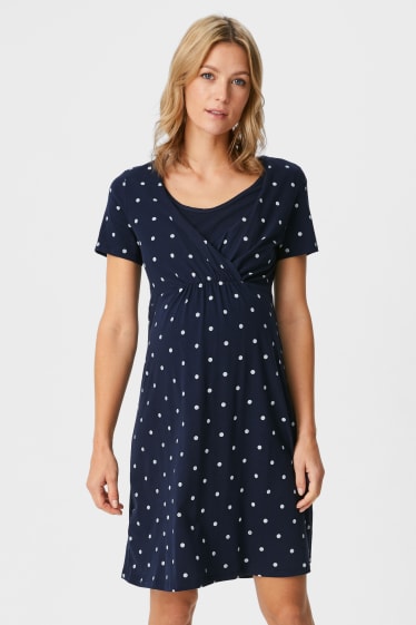 Women - Nursing nightshirt  - polka dot - dark blue