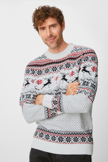 Mężczyźni - Sweter w bożonarodzeniowym stylu - renifer - biały