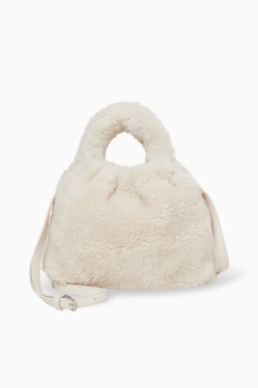 Women - Faux fur shoulder bag - beige