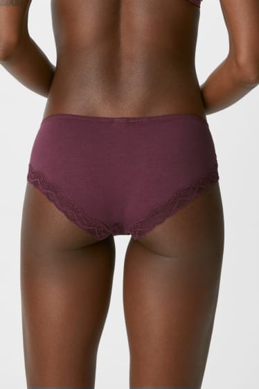 Femmes - Lot de 3 - shortys - rouge foncé / noir