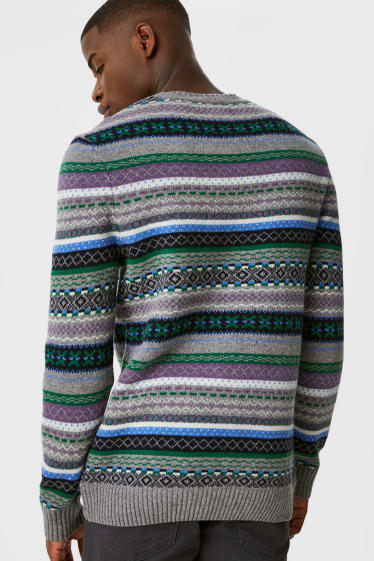 Uomo - Pullover in maglia fine - misto lana - grigio / marrone