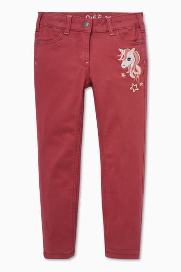 Kinder - Einhorn - Skinny Jeans - Thermojeans - rot