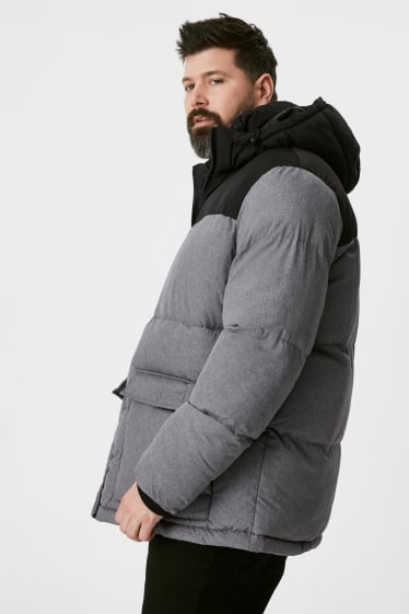 Heren - CLOCKHOUSE - gewatteerde jas met capuchon - grijs / zwart