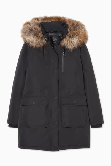 Teens & young adults - CLOCKHOUSE - parka with hood and faux fur trim - black