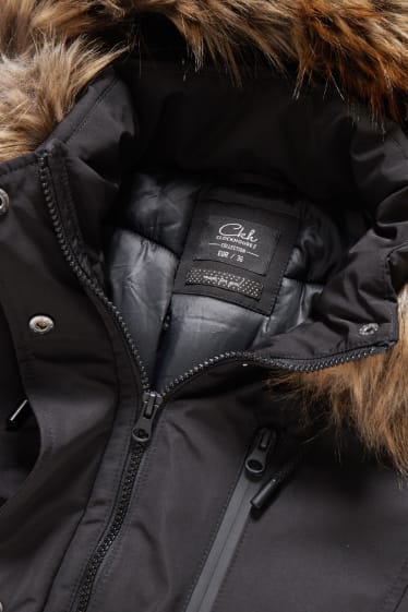 Teens & young adults - CLOCKHOUSE - parka with hood and faux fur trim - black