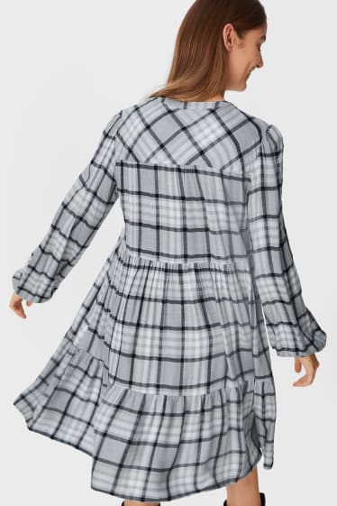 Dames - A-lijn-jurk - geruit - grijs
