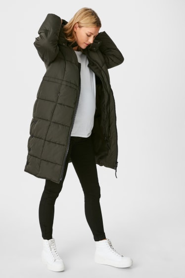 Dámské - Těhotenská bunda s kapucí - nosící - tmavozelená