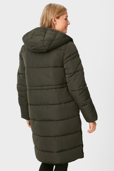 Dámské - Těhotenská bunda s kapucí - nosící - tmavozelená