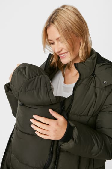 Women - Maternity jacket with hood and baby pouch - dark green
