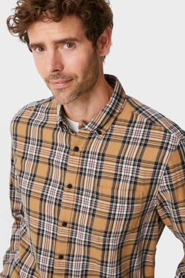 Hommes - Chemise en flanelle - slim fit - col button down - à carreaux - beige