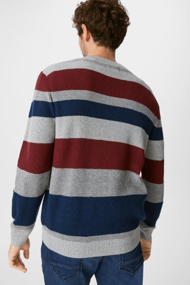 Men - Jumper - striped - gray / dark blue