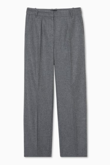 Femmes - Pantalon de bureau - wide leg - laine mélangée - aiguilles fines - gris chiné