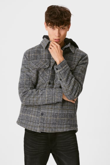 Men - CLOCKHOUSE - shirt jacket - 2-in-1 look - check - gray-melange