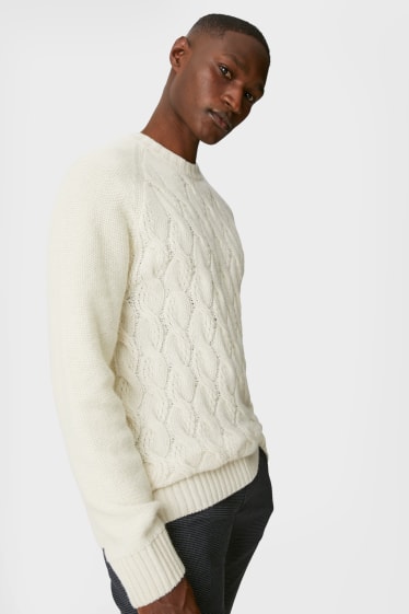 Mężczyźni - Sweter - mieszanka wełny - kremowobiały