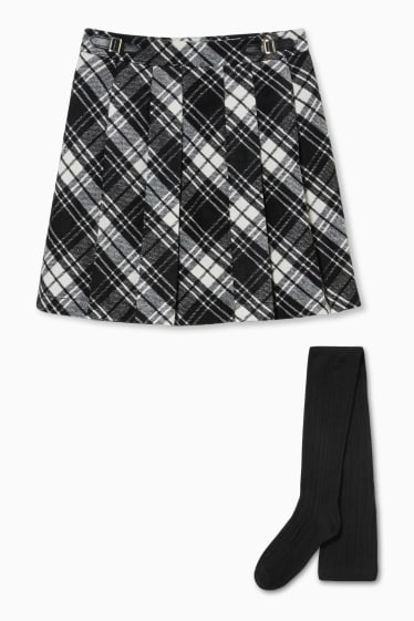 Children Girls - Set - flannel skirt and tights - 2 piece - black
