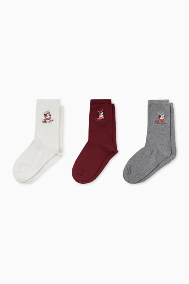 Femmes - Lot de 3 paires - chaussettes de Noël - blanc / rouge foncé