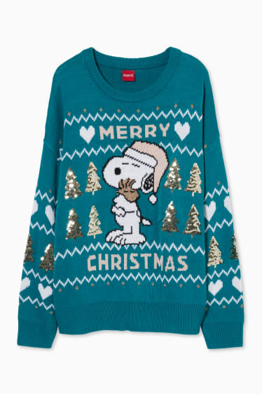 Mujer - CLOCKHOUSE - jersey navideño - con brillos - Peanuts - turquesa