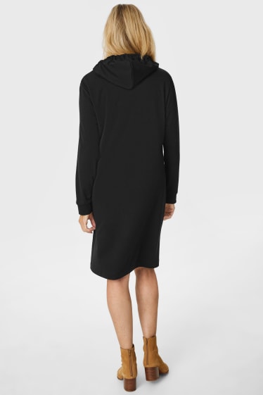 Women - Sweatshirt dress with hood - black