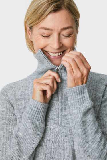 Women - Jumper - shiny - light gray-melange