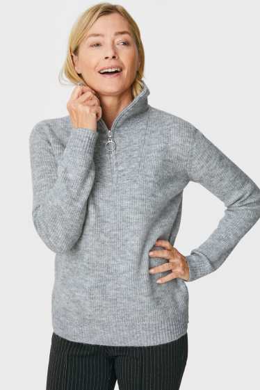 Women - Jumper - shiny - light gray-melange
