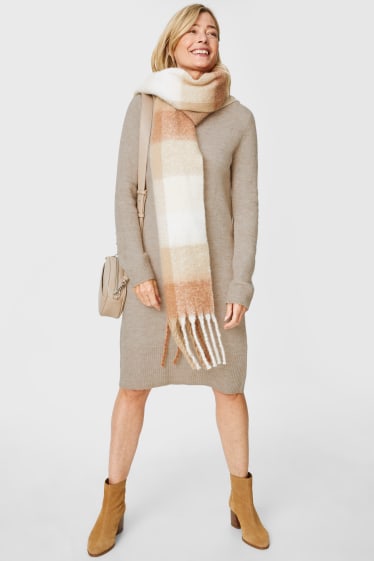 Donna - Vestito in maglia con cappuccio - effetto brillante - tortora